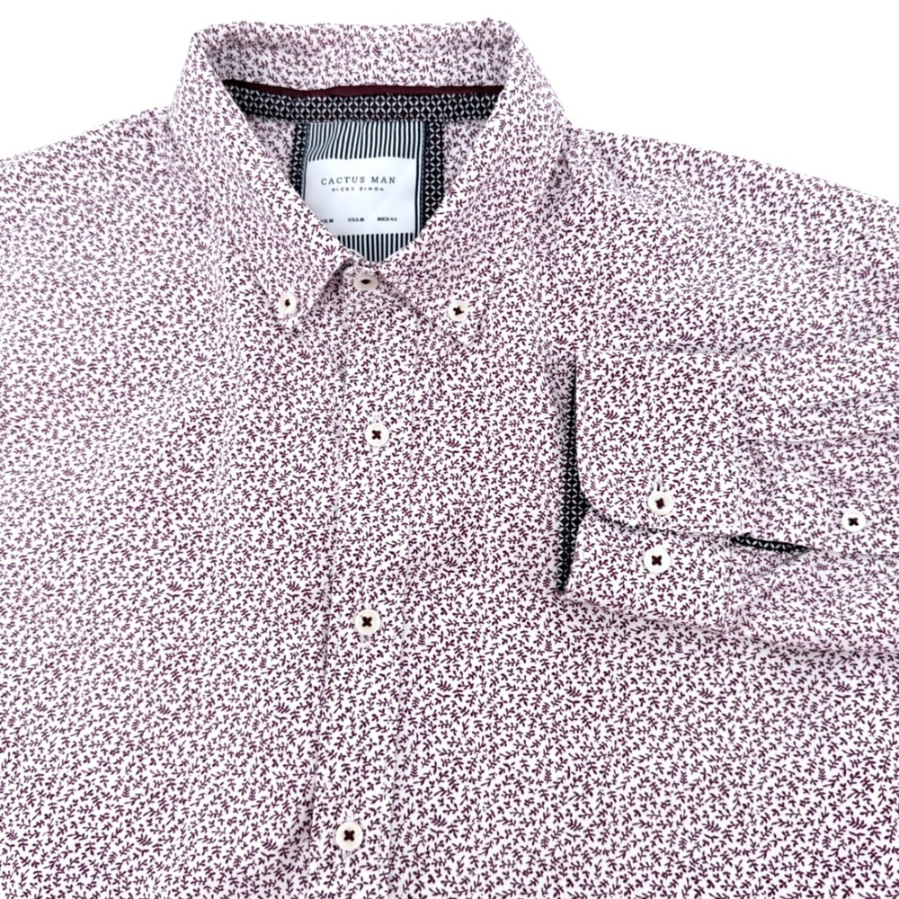 Cactus Man Ricky Singh Shirt Mens Med‎ White Burgundy Floral Cotton Long Sleeve